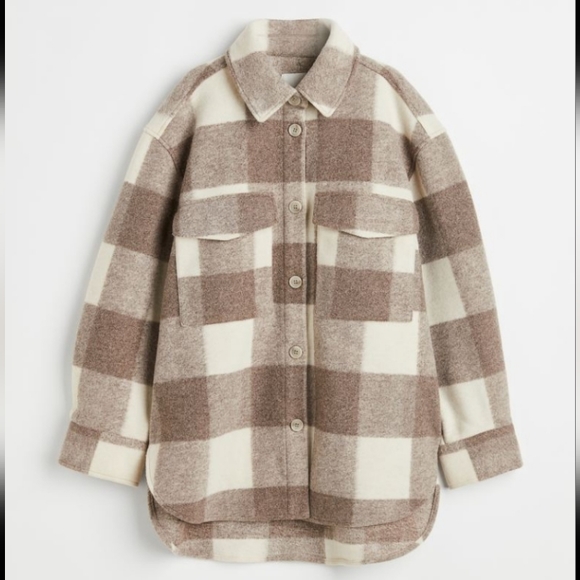 H&M Jackets & Blazers - 🆕️NWT H&M Oversized Shacket in 'Dark Beige/Checked', Size Medium